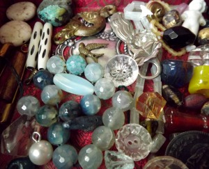 A strand of fire agates, vintage beads, buttons and more!